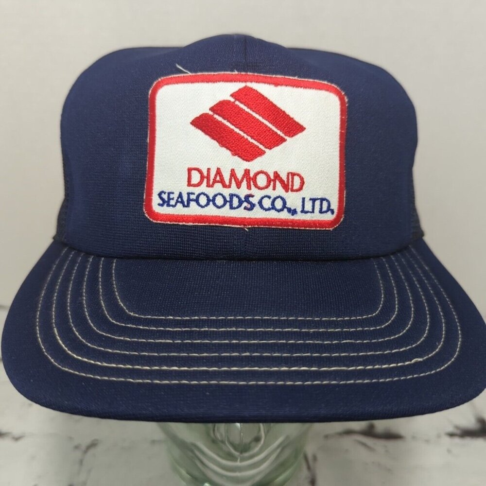 Diamond Seafoods Patch Vintage Trucker Snapback Hat Adjustable Ball Cap